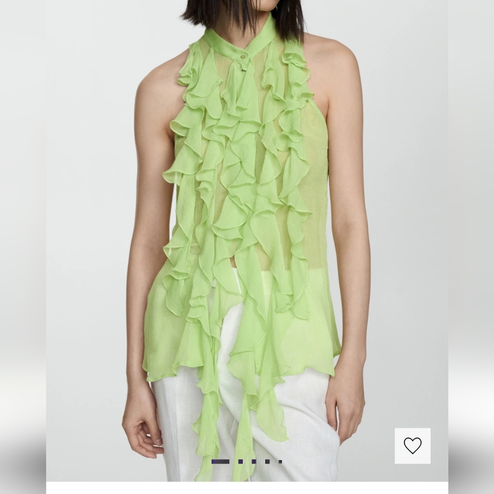Mango Light Green Ruffle Blouse